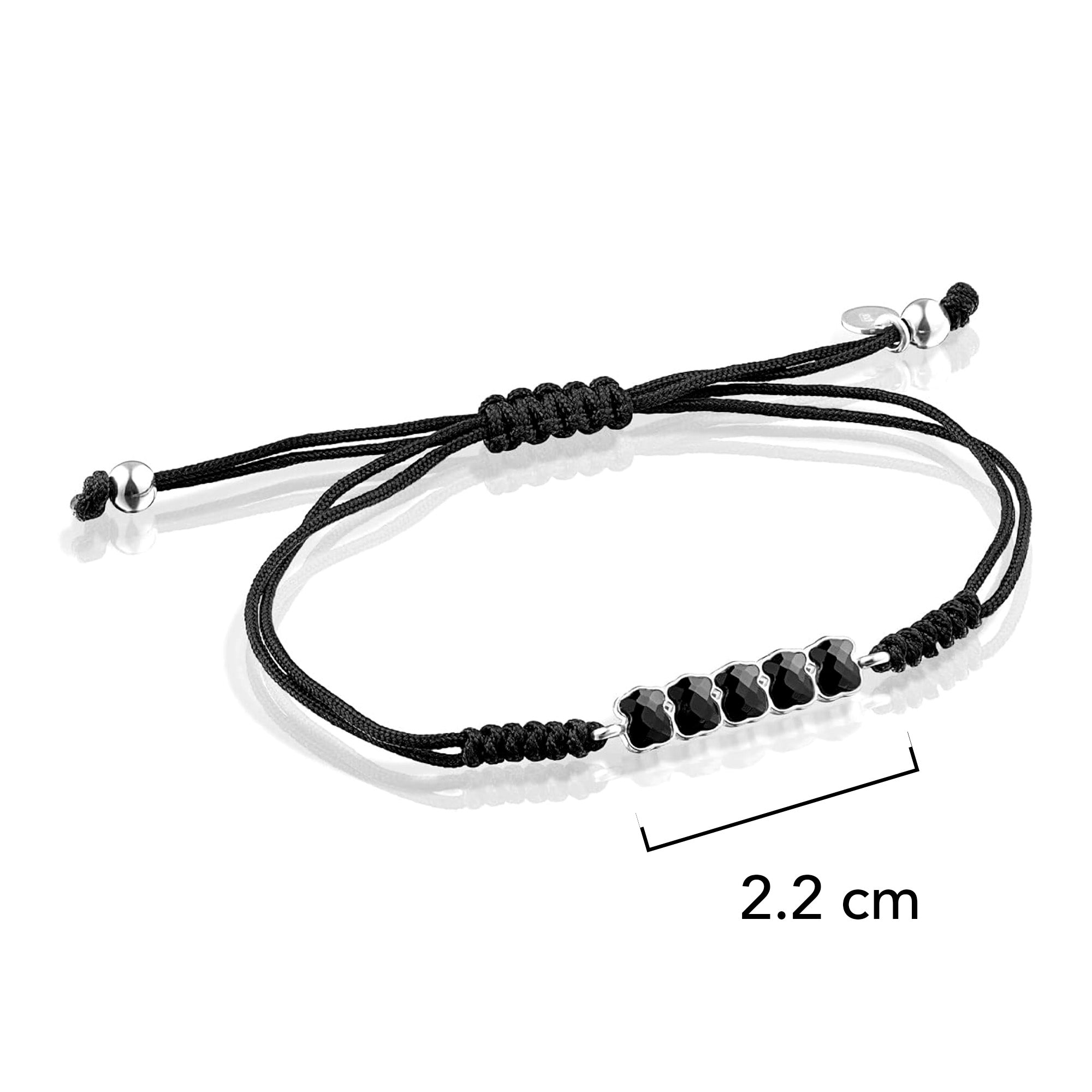Pulsera Osos 1:1 Hilo Negro con 6 Osos de Onix Plata .925 con Baño de Rodio