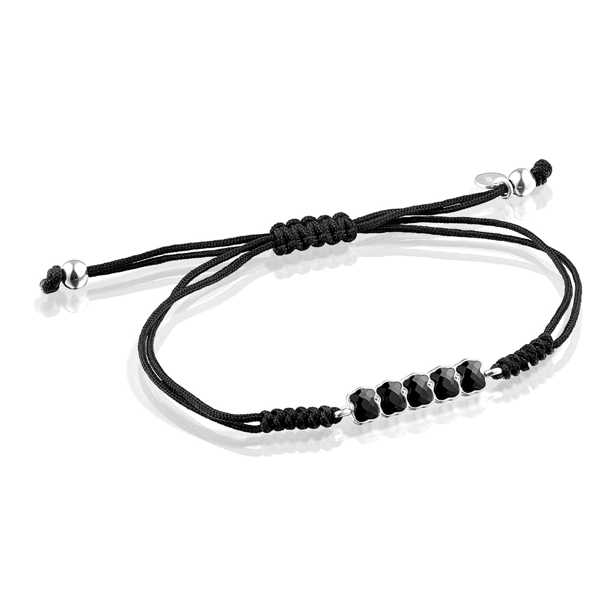 Pulsera Osos 1:1 Hilo Negro con 6 Osos de Onix Plata .925 con Baño de Rodio