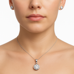 Juego Circonia Redonda con Dije de 8mm Plata .925 con Rodio