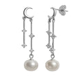 Arete Largo Perla con Luna y Circonias Plata .925