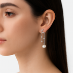 Arete Largo Perla con Luna y Circonias Plata .925