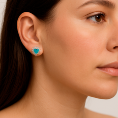 Broquel Corazón con Piedra Turmalina y Circonias Plata .925