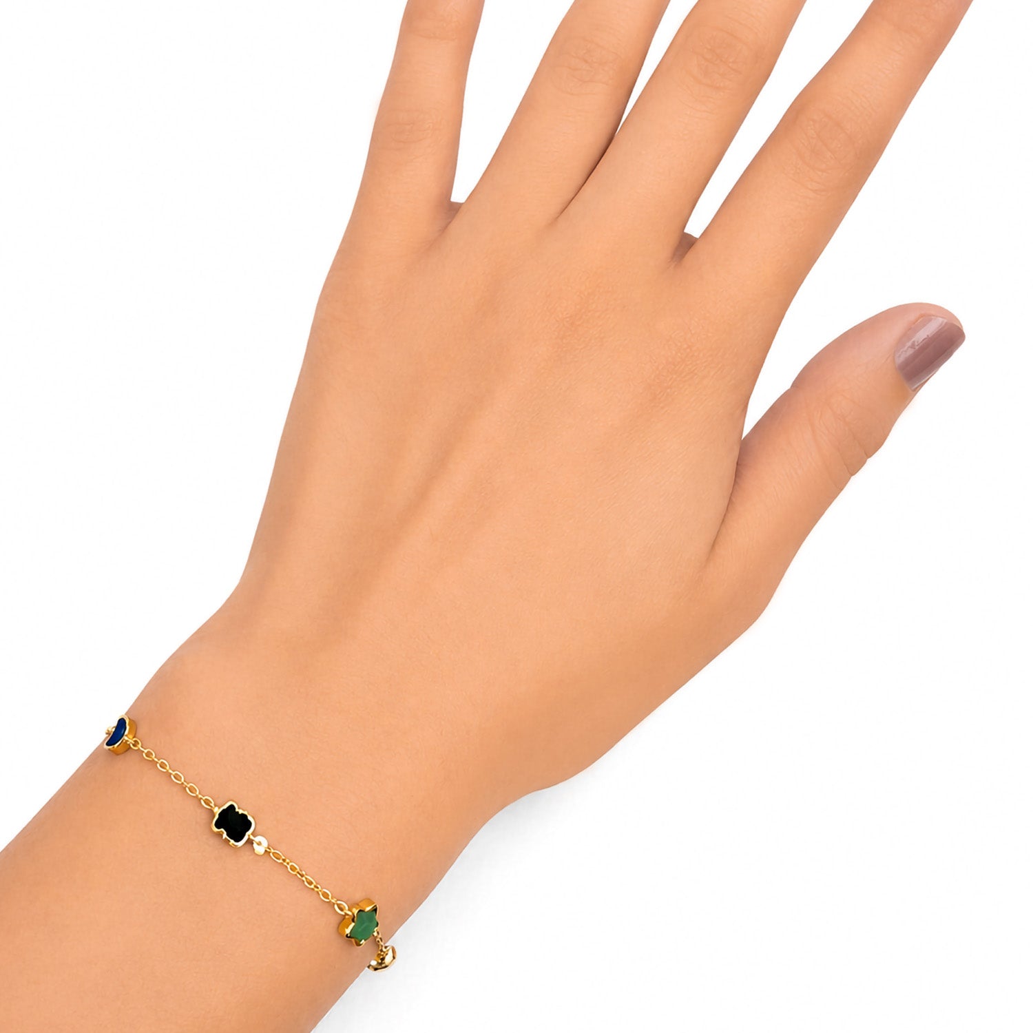 Pulsera Osos 1:1 Piedras Naturales Formas Ágata, Cuarzo Rosa, Amatista, Ónix Plata .925 con Baño de Oro 18 k