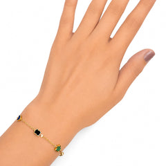 Pulsera Osos 1:1 Piedras Naturales Formas Ágata, Cuarzo Rosa, Amatista, Ónix Plata .925 con Baño de Oro 18 k