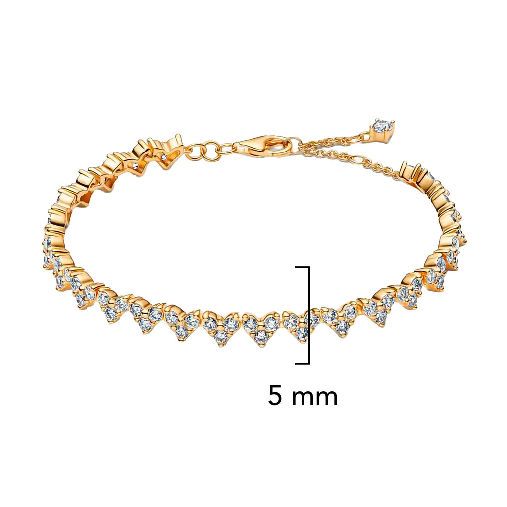 Pulsera Pan 1:1 Corazones con Circonias Plata .925 con Baño de Oro 18 k