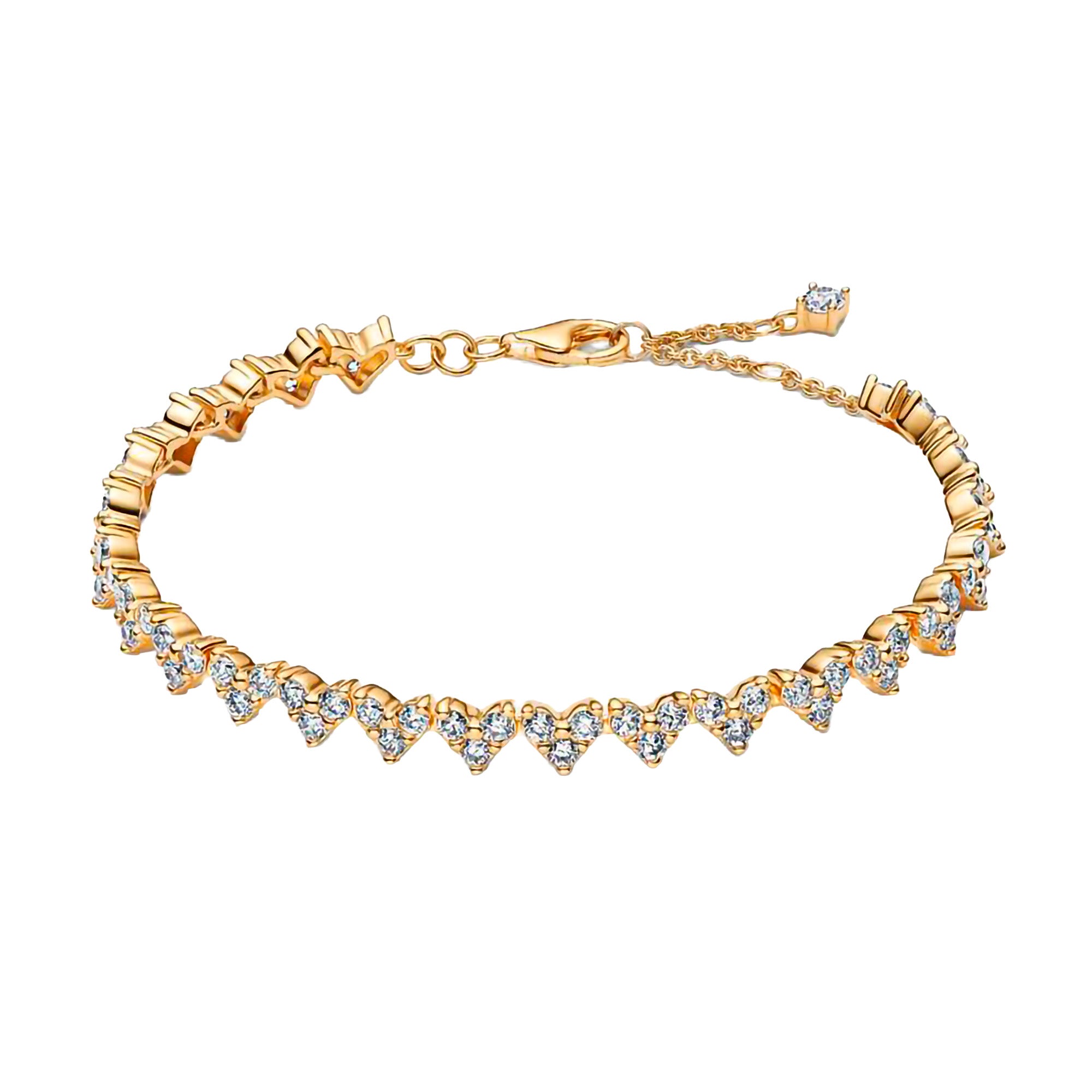 Pulsera Pan 1:1 Corazones con Circonias Plata .925 con Baño de Oro 18 k