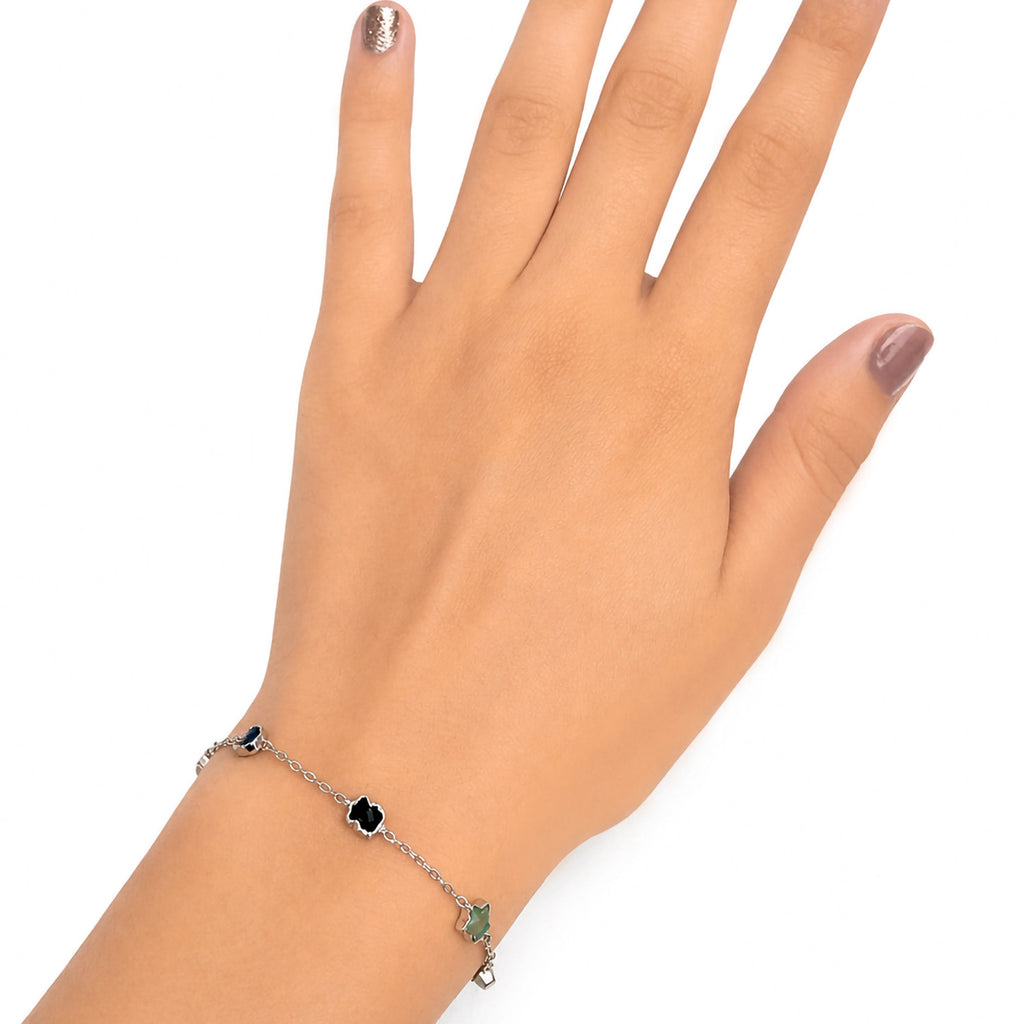 Pulsera Osos 1:1 Piedras Naturales Formas Ágata, Cuarzo Rosa, Amatista, Ónix Plata .925 con Baño de Rodio