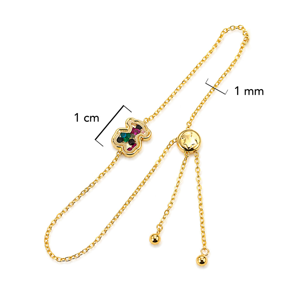 Pulsera Osos 1:1 Ajustable con Dije de Oso con Cristales, Baño de Oro 18 k