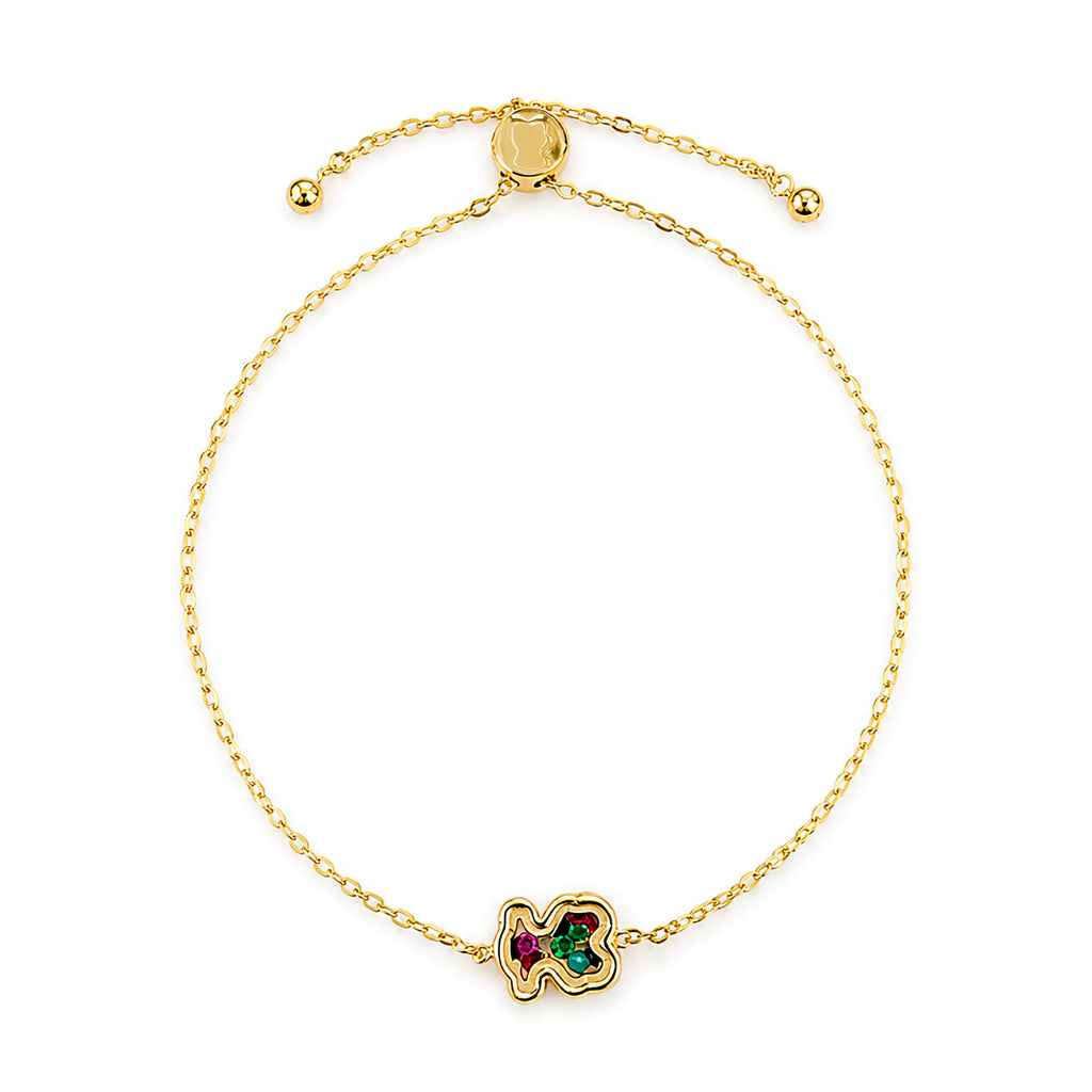 Pulsera Osos 1:1 Ajustable con Dije de Oso con Cristales, Baño de Oro 18 k