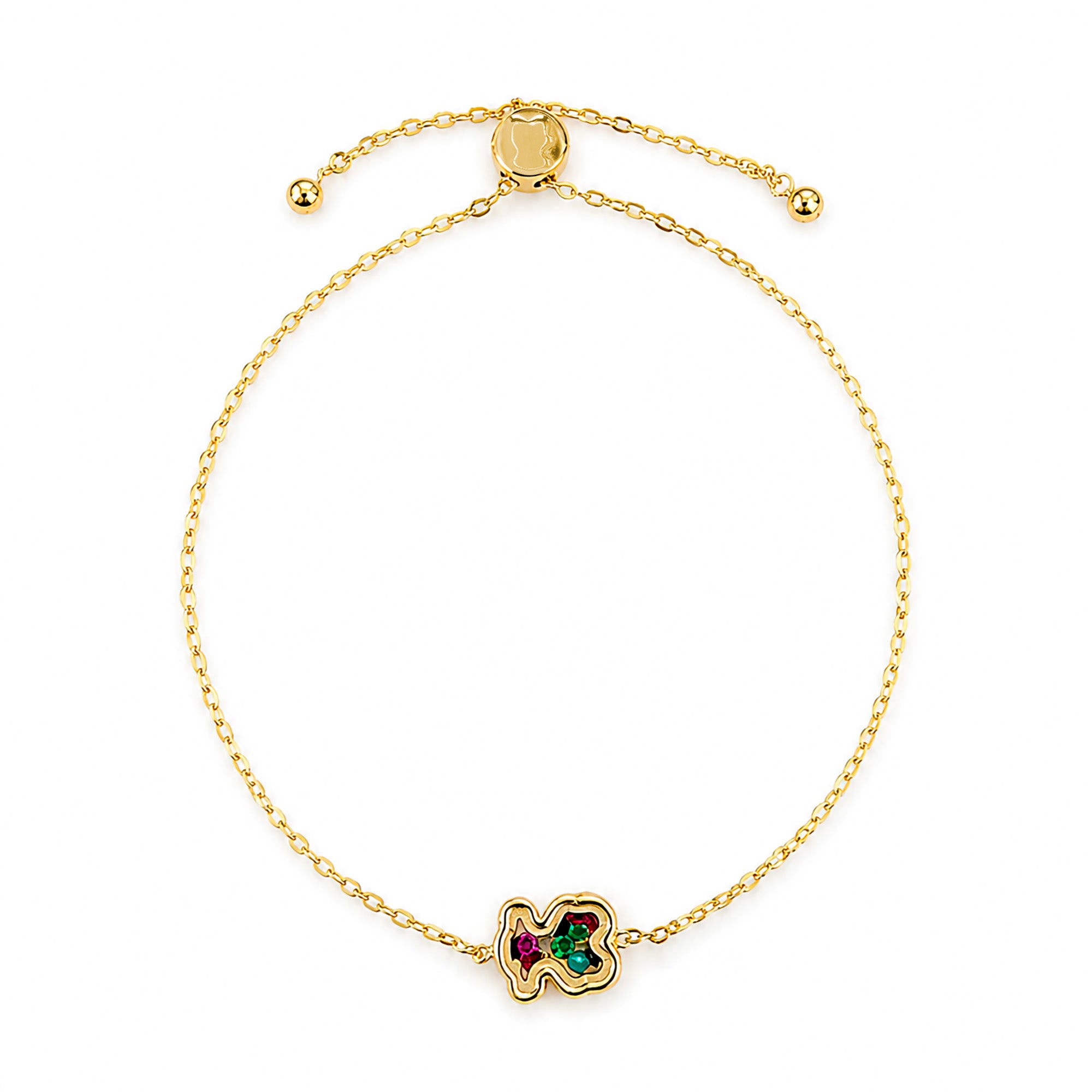 Pulsera Osos 1:1 Ajustable con Dije de Oso con Cristales, Baño de Oro 18 k