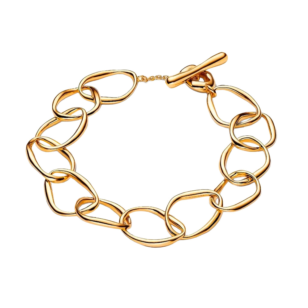 Pulsera Pan 1:1 Eslabones de Linea Plata .925 con Baño de Oro 18 k