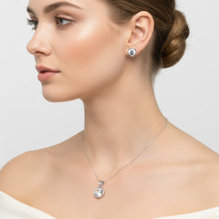 Juego Circonia Redonda con Dije de 7mm Plata .925 con Rodio