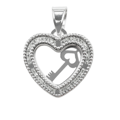 Dije de Corazón con Circonias y Llave 2.7cm Plata .925