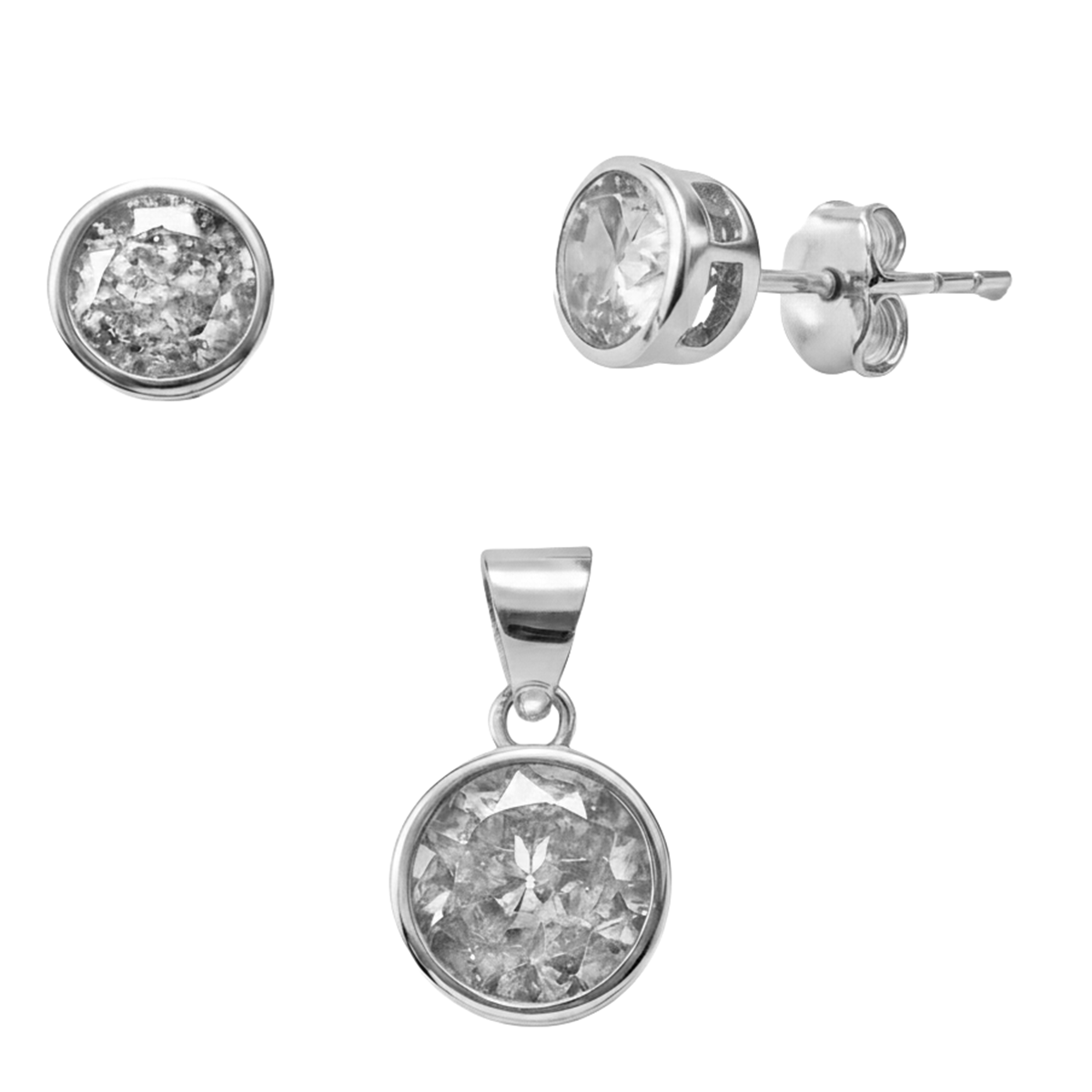 Juego Circonia Redonda con Dije de 7mm Plata .925 con Rodio