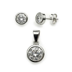 Juego Circonia Redonda con Dije de 7mm Plata .925 con Rodio