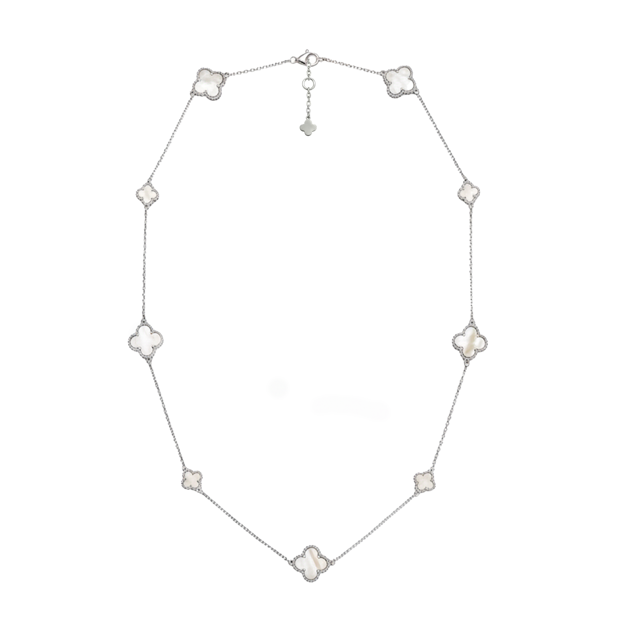 Collar Flores Inspirado Van C Largo Piedras Naturales Plata .925 con Rodio