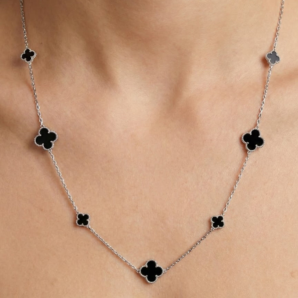 Collar Flores Inspirado Van C Largo Piedras Naturales Plata .925 con Baño de Rodio