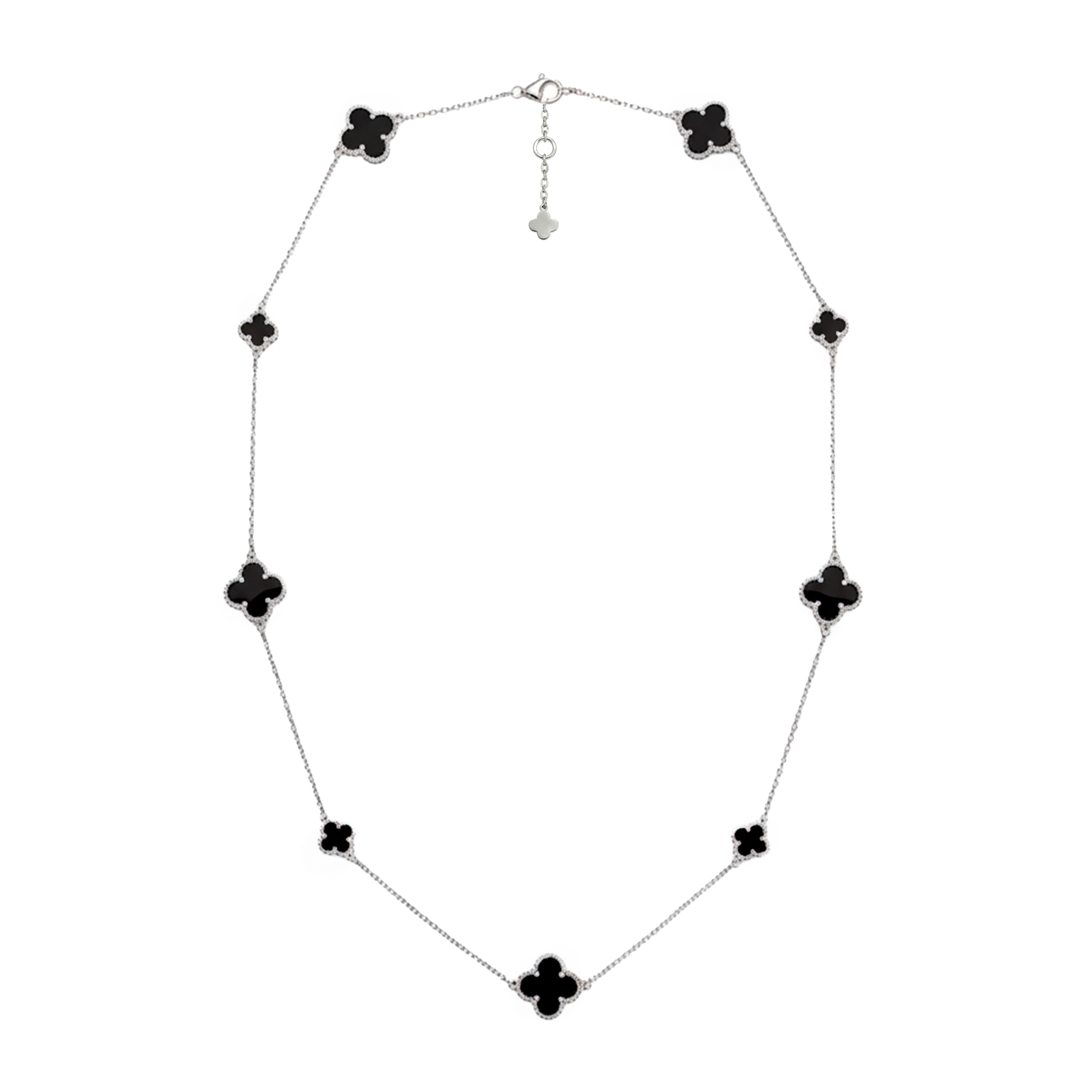 Collar Flores Inspirado Van C Largo Piedras Naturales Plata .925 con Rodio