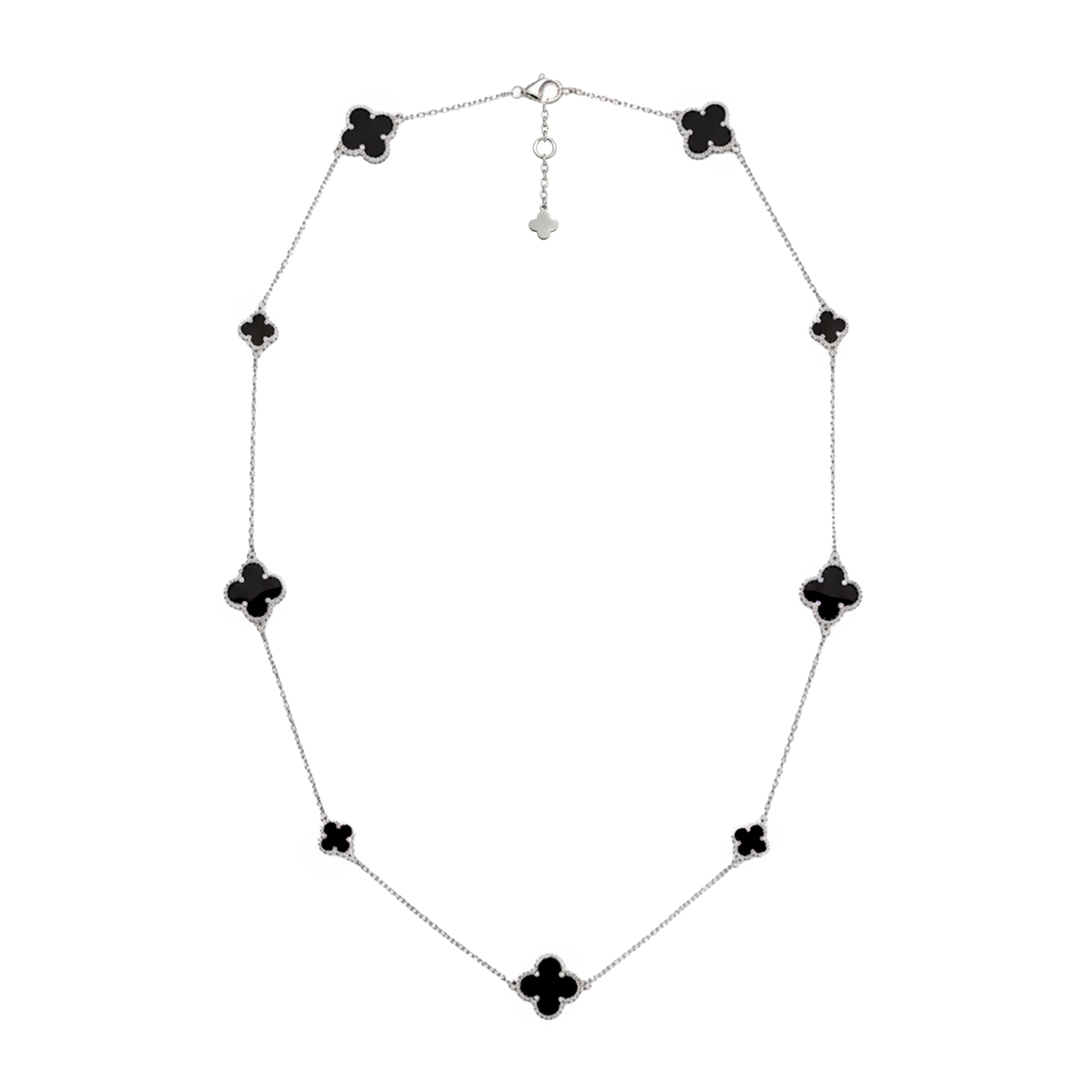 Collar Flores Inspirado Van C Largo Piedras Naturales Plata .925 con Rodio