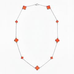 Collar Flores Inspirado Van C Largo Piedras Naturales Plata .925 con Rodio