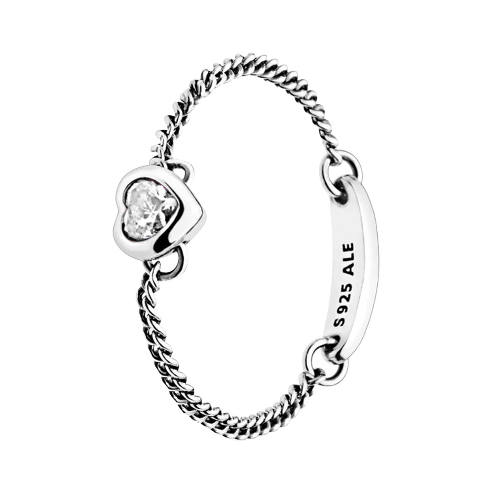 Anillo Inspirado Pan 1:1 Cadena con Circonia Corazon Plata .925