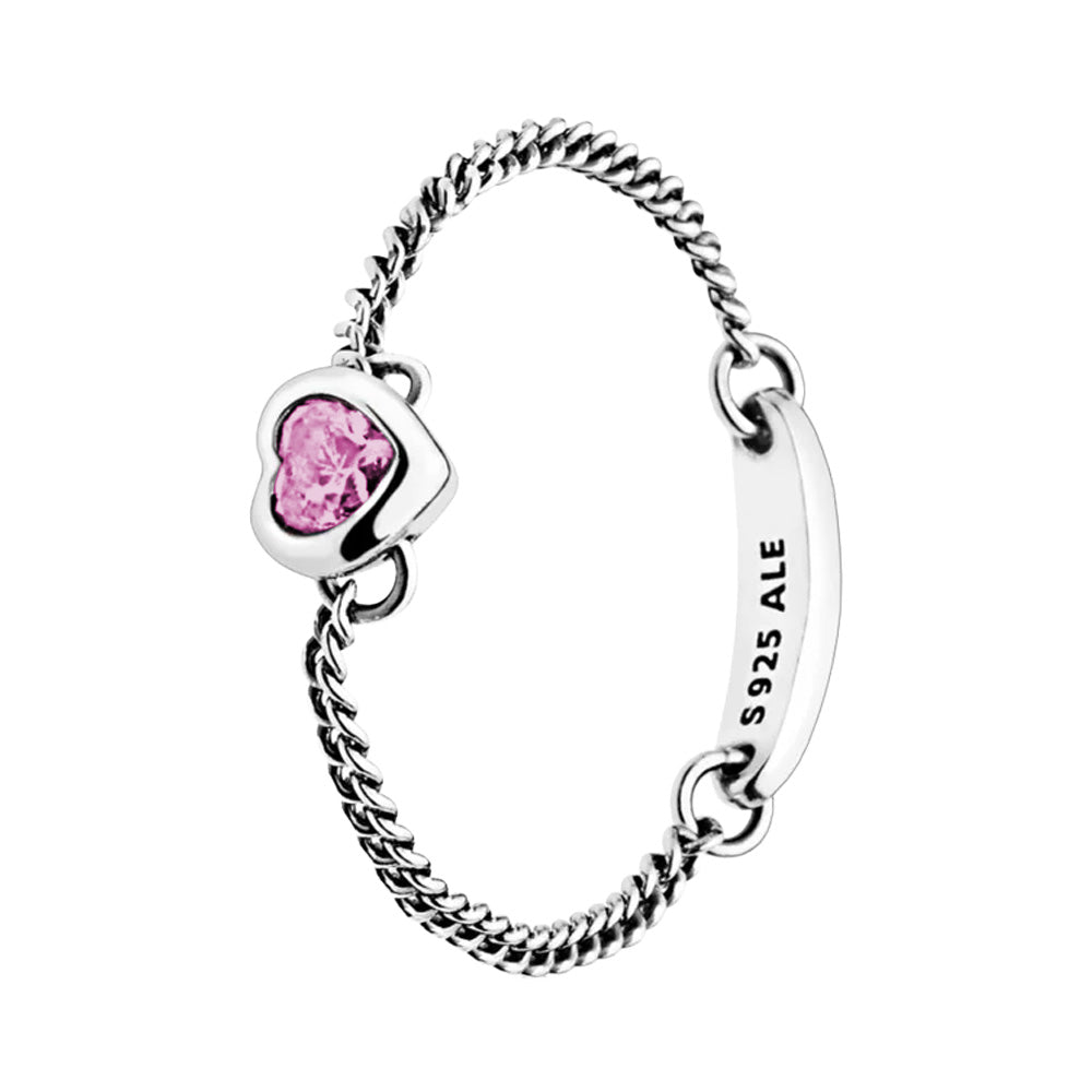 Anillo Inspirado Pan Cadena con Circonia Corazon Plata .925