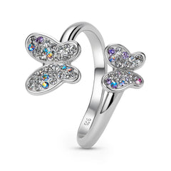 Anillo Doble Mariposa con Cristales Plata .925