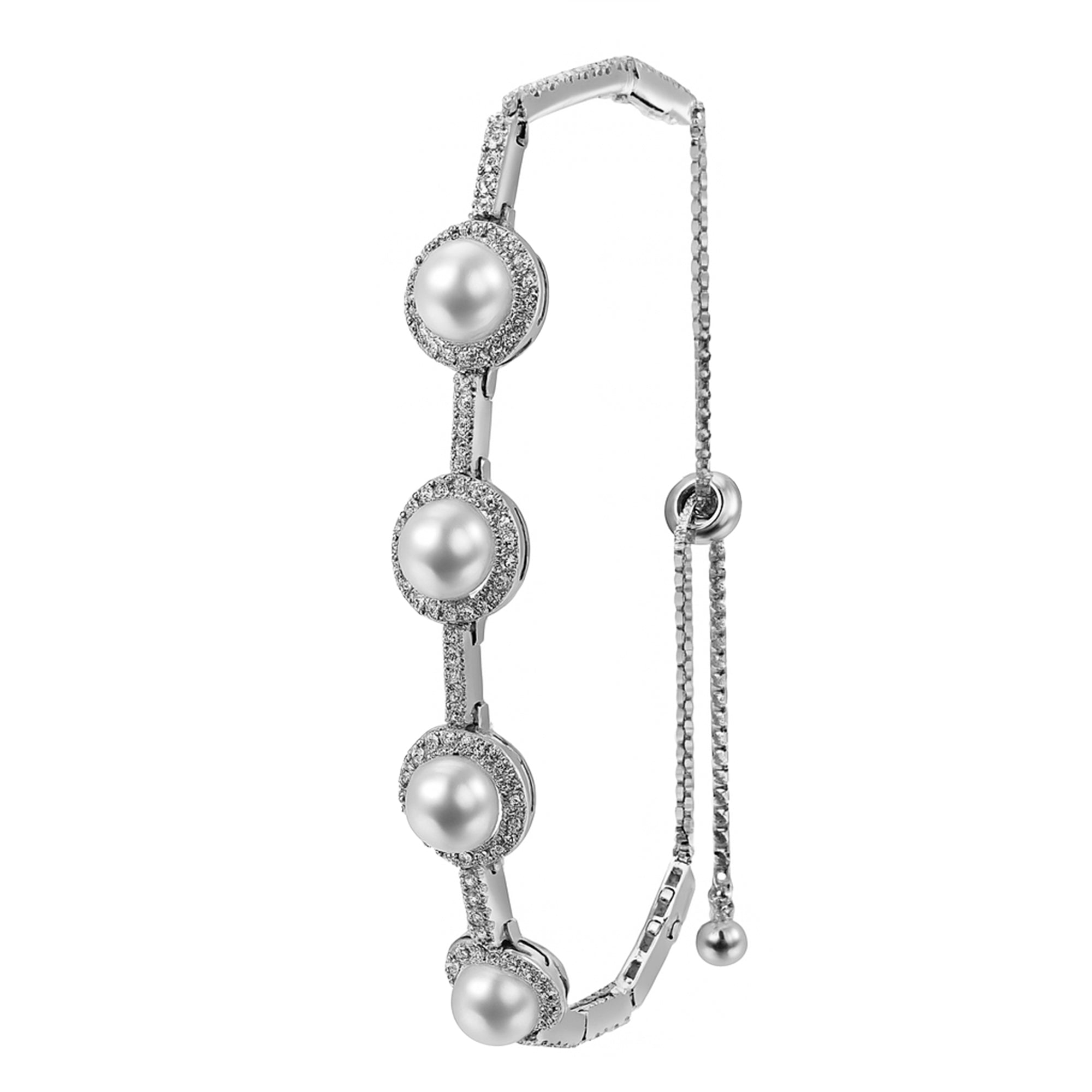 Pulsera Perla Natural Grande con Micro Circonias Plata .925 con Baño de Rodio