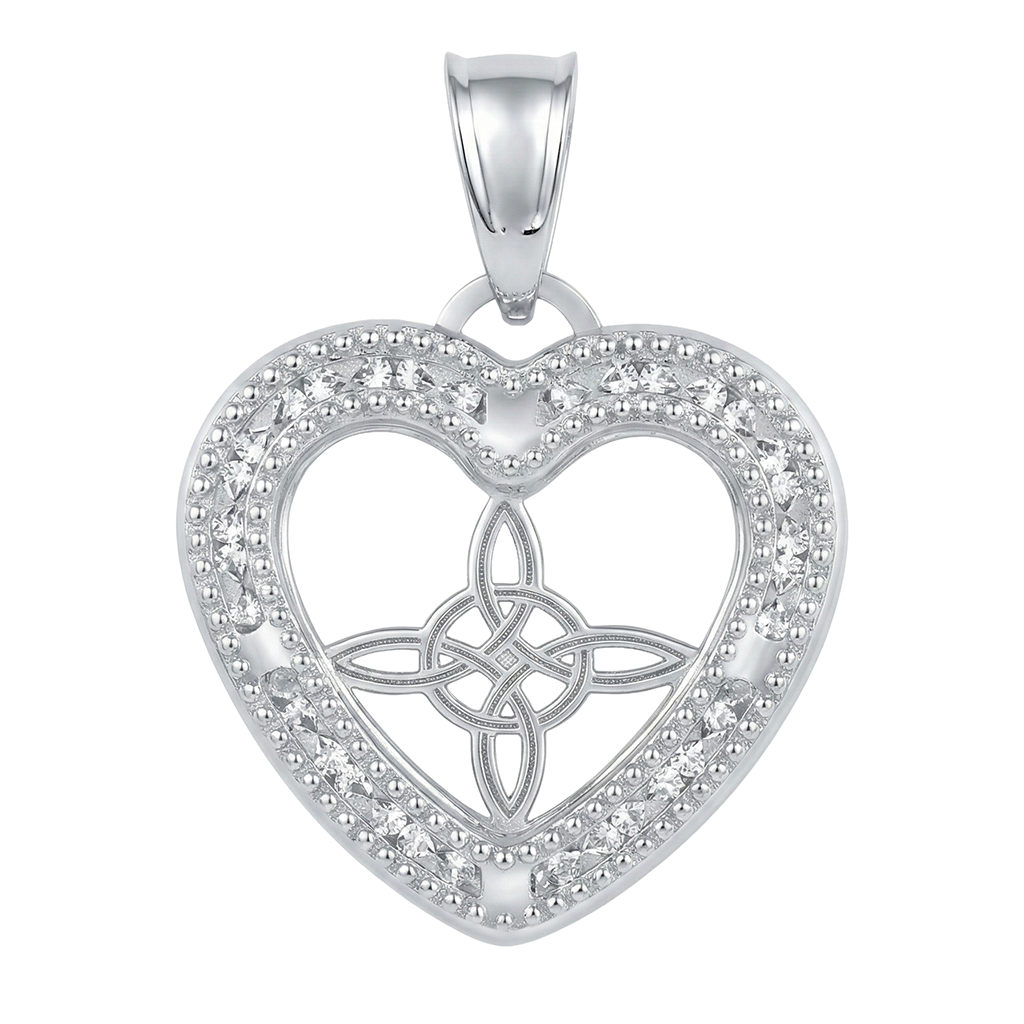 Dije de Corazon con Circonias y Nudo de Bruja de 2.5cm Plata .925