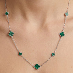 Collar Flores Inspirado Van C Largo Piedras Naturales Plata .925 con Rodio