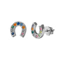 Arete Broquel Herradura con Circonias Multicolor Plata .925 con Baño de Rodio