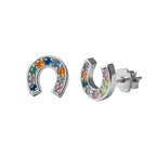Arete Broquel Herradura con Circonias Multicolor Plata .925 con Baño de Rodio
