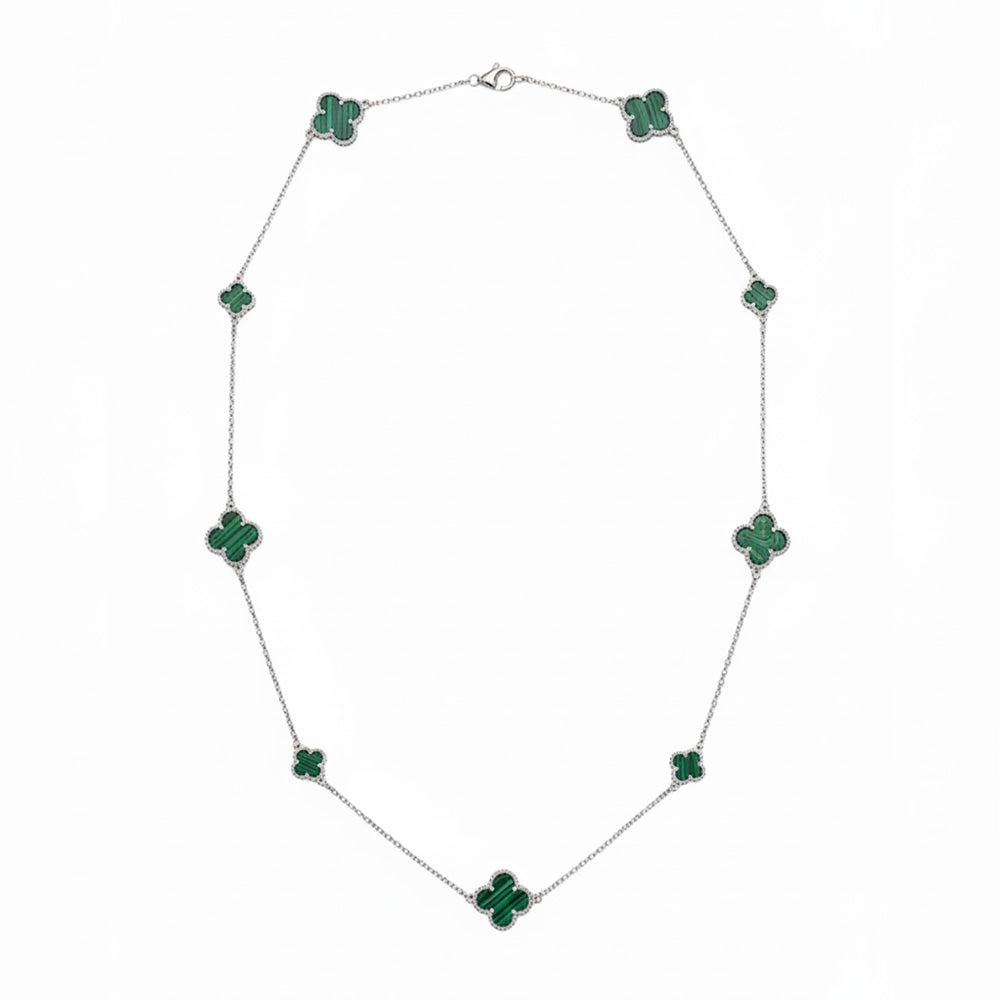 Collar Flores Inspirado Van C Largo Piedras Naturales Plata .925 con Rodio