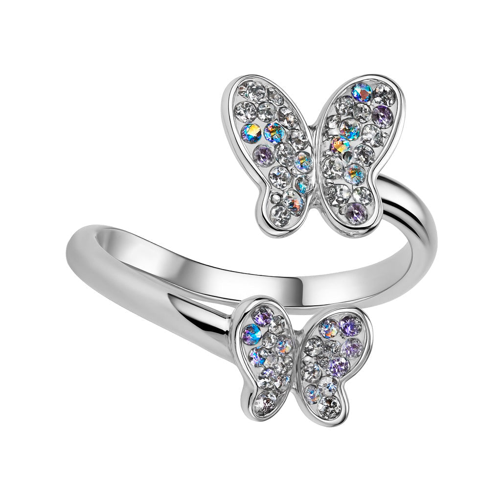 Anillo Doble Mariposa con Cristales Plata .925