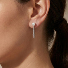 Arete Largo con Micro Circonias y Perla Natural Grande Plata .925