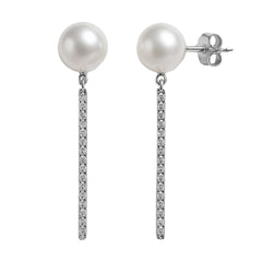 Arete Largo con Micro Circonias y Perla Natural Grande Plata .925