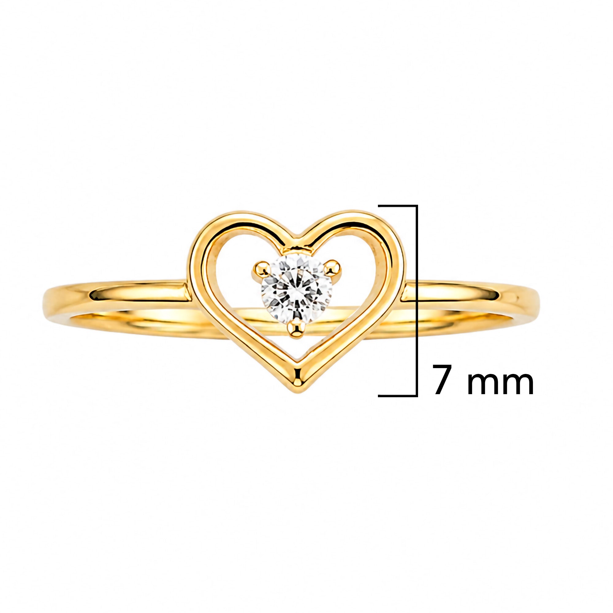 Anillo Corazon con Circonia en el Centro Oro 10K