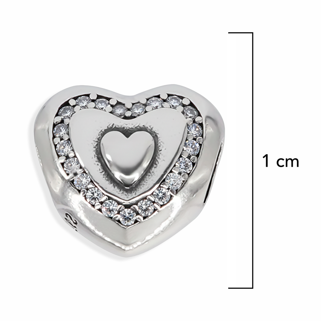 Charm Inspirado Pan 1:1 Corazón con Micro Circonias Plata .925