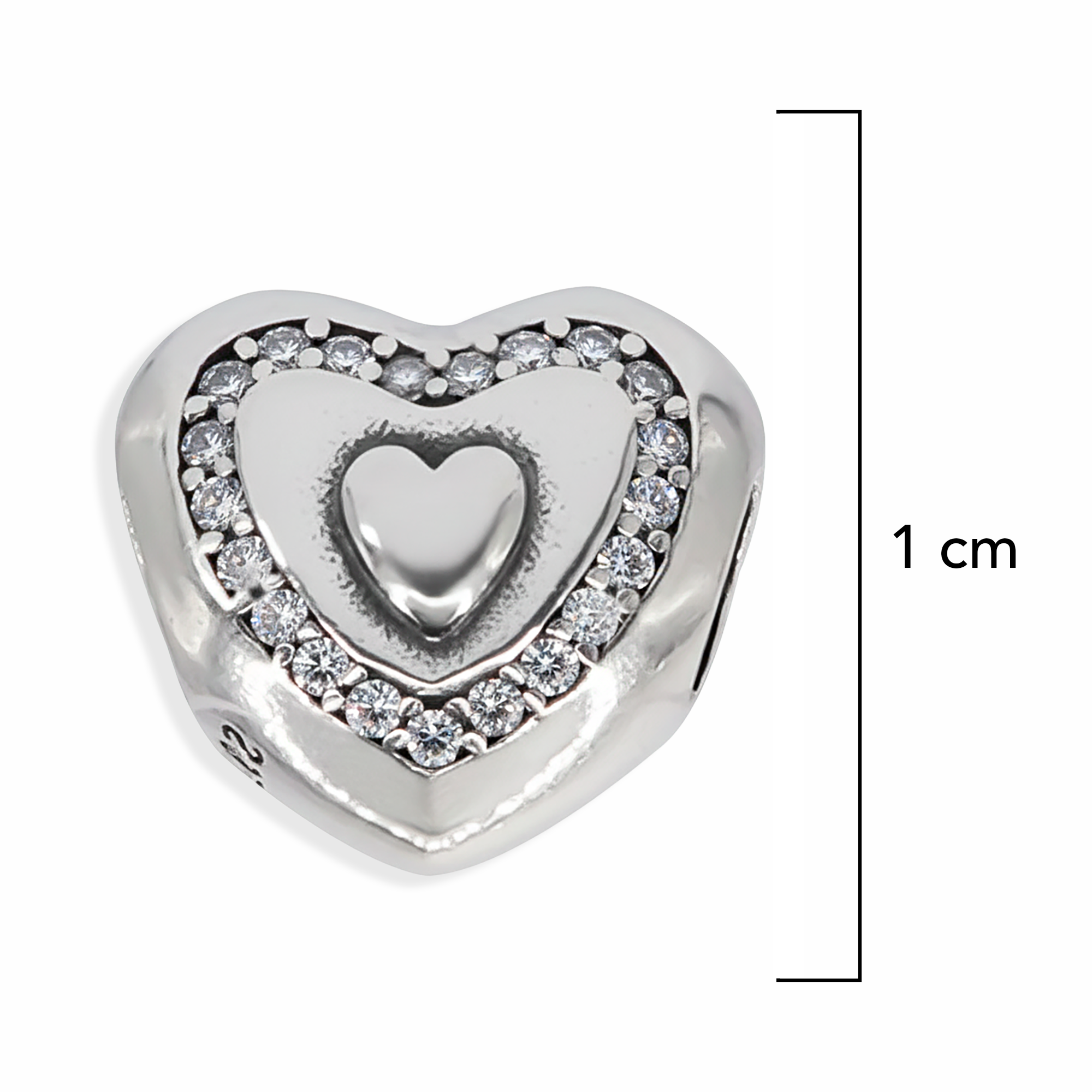 Charm Inspirado Pan 1:1 Corazón con Micro Circonias Plata .925