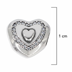 Charm Inspirado Pan 1:1 Corazón con Micro Circonias Plata .925