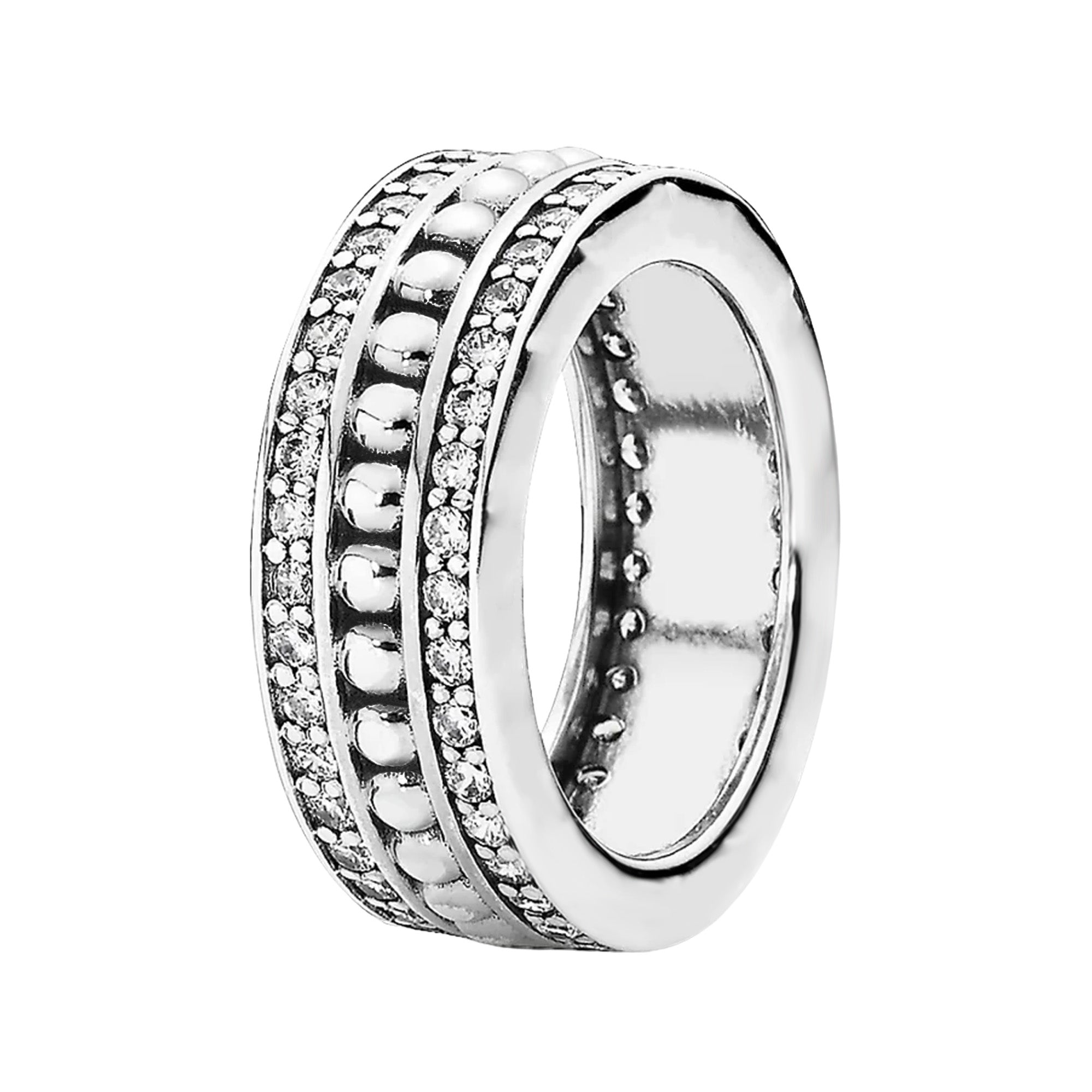 Anillo Inspirado Pan 1.1 Banda Triple, Estoperoles y Circonias Plata .925