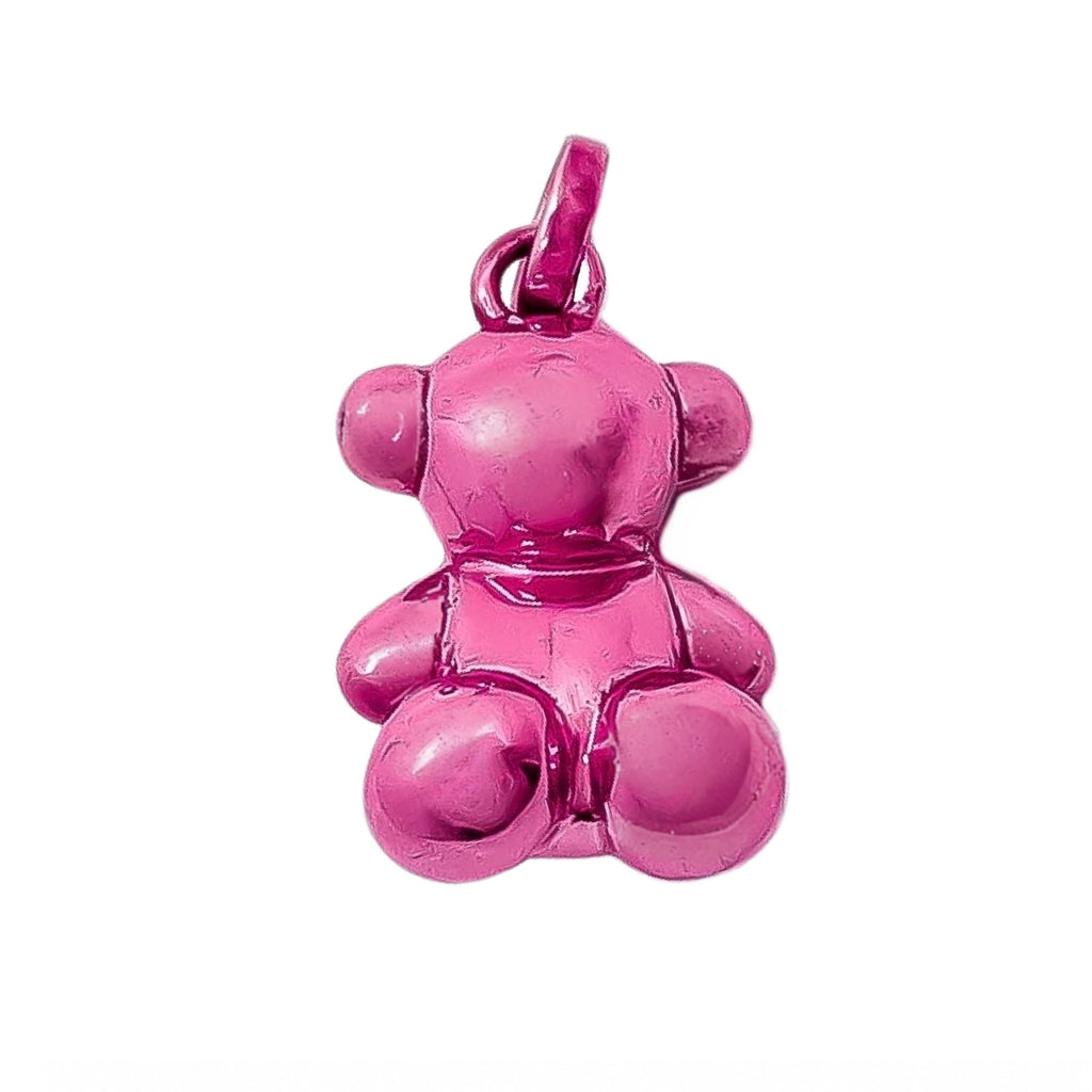 Dije Oso 1.1 Bombeado Macizo Bañado en Esmalte Rosa, Plata 925