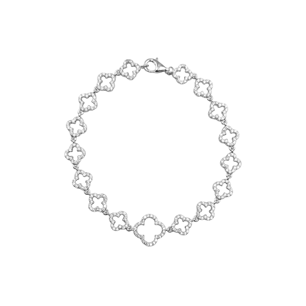 Pulsera Flor Silueta Inspirada Van C con Micro Circonias Plata .925 con Baño de Rodio