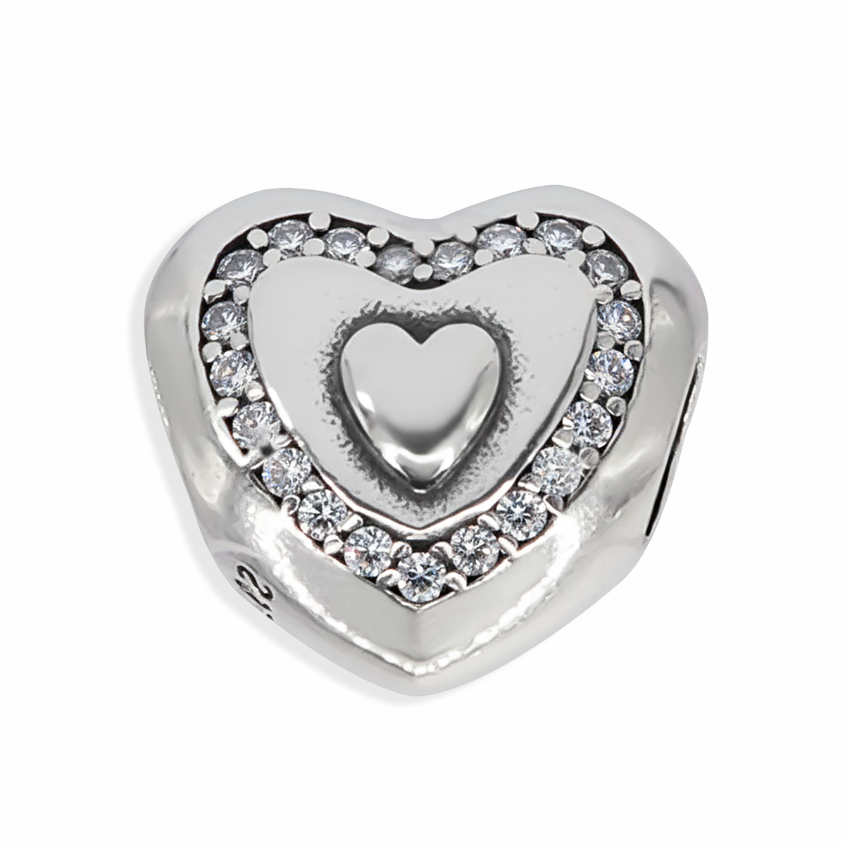 Charm Inspirado Pan 1:1 Corazón con Micro Circonias Plata .925