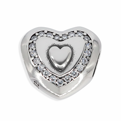 Charm Inspirado Pan 1:1 Corazón con Micro Circonias Plata .925