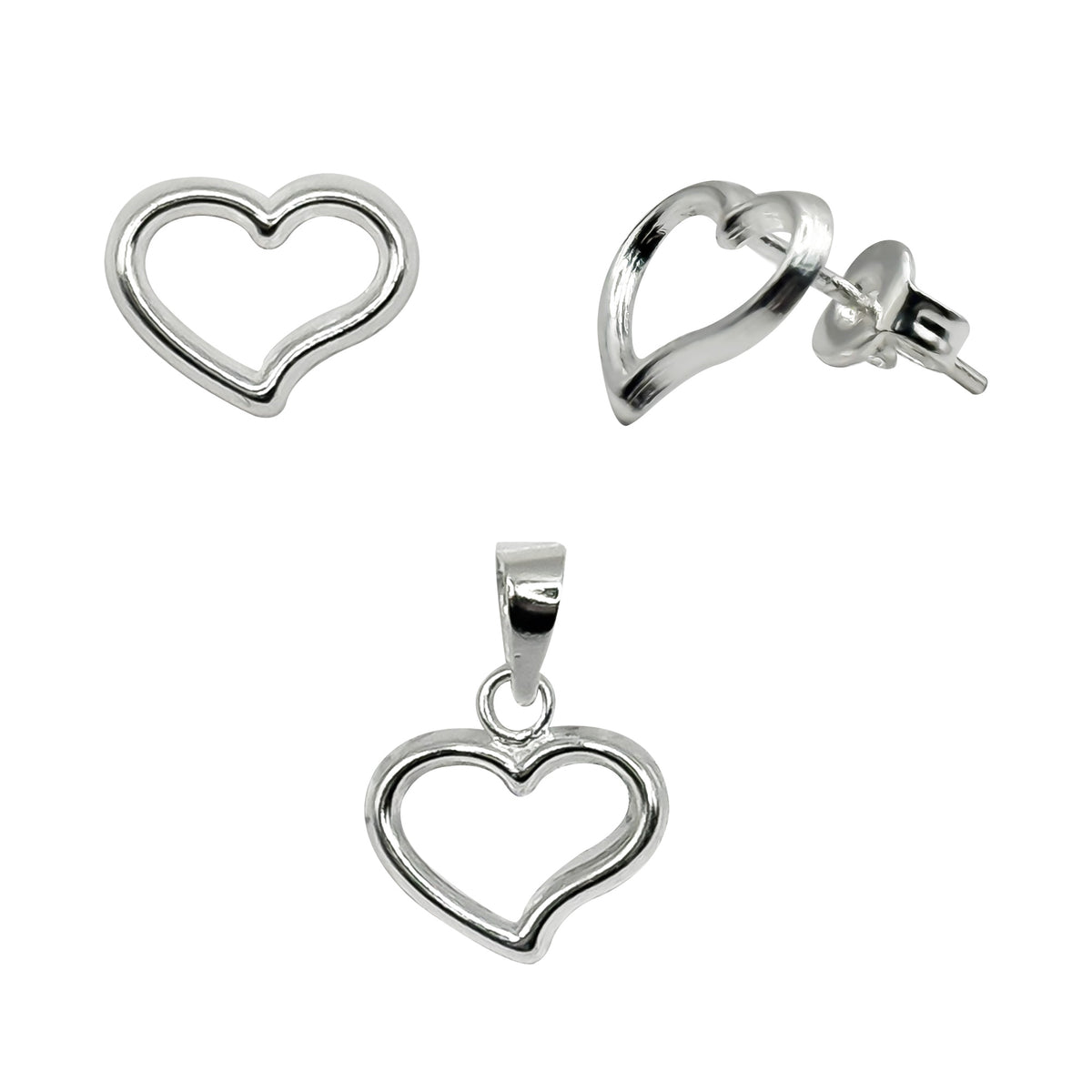 Juego Silueta de Corazón Liso Plata .925