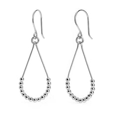 Arete Largo Estilo Gota con Bolitas Hecho a Mano Plata .925