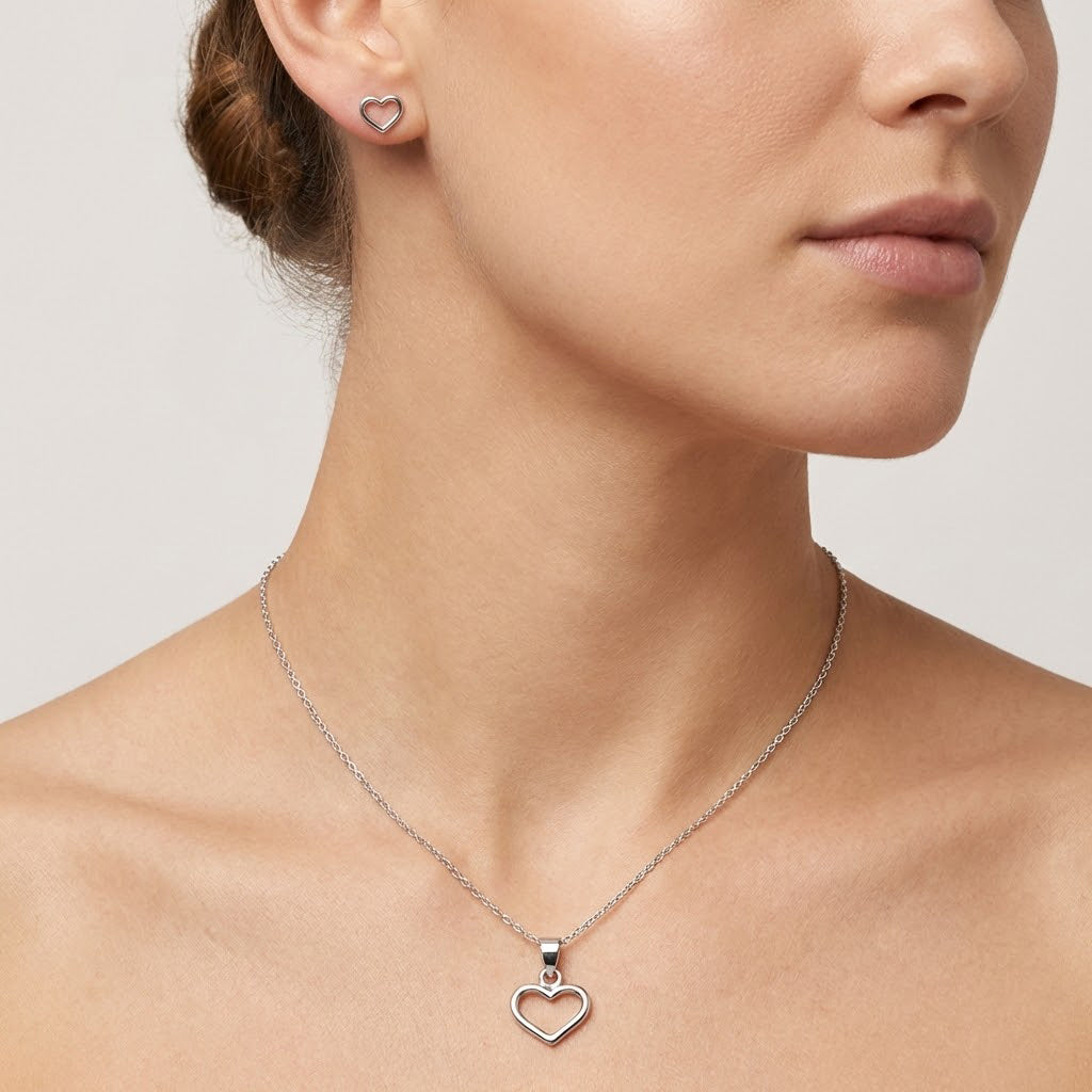 Juego Silueta de Corazón Liso Plata .925