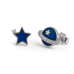 Broquel Planeta y Estrella Esmaltada Plata .925 con Rodio