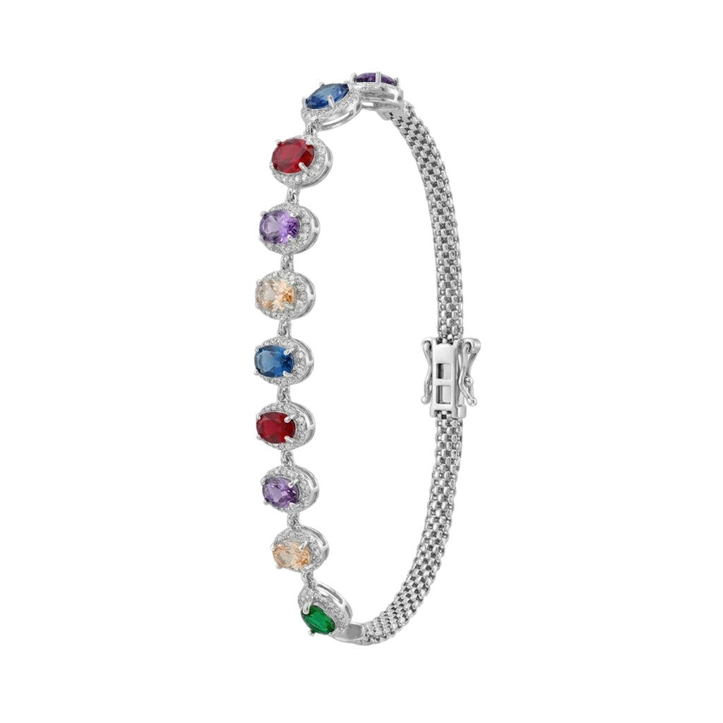 Pulsera Circonias en Forma Gota y Micro Circonias Plata .925 con Baño de Rodio